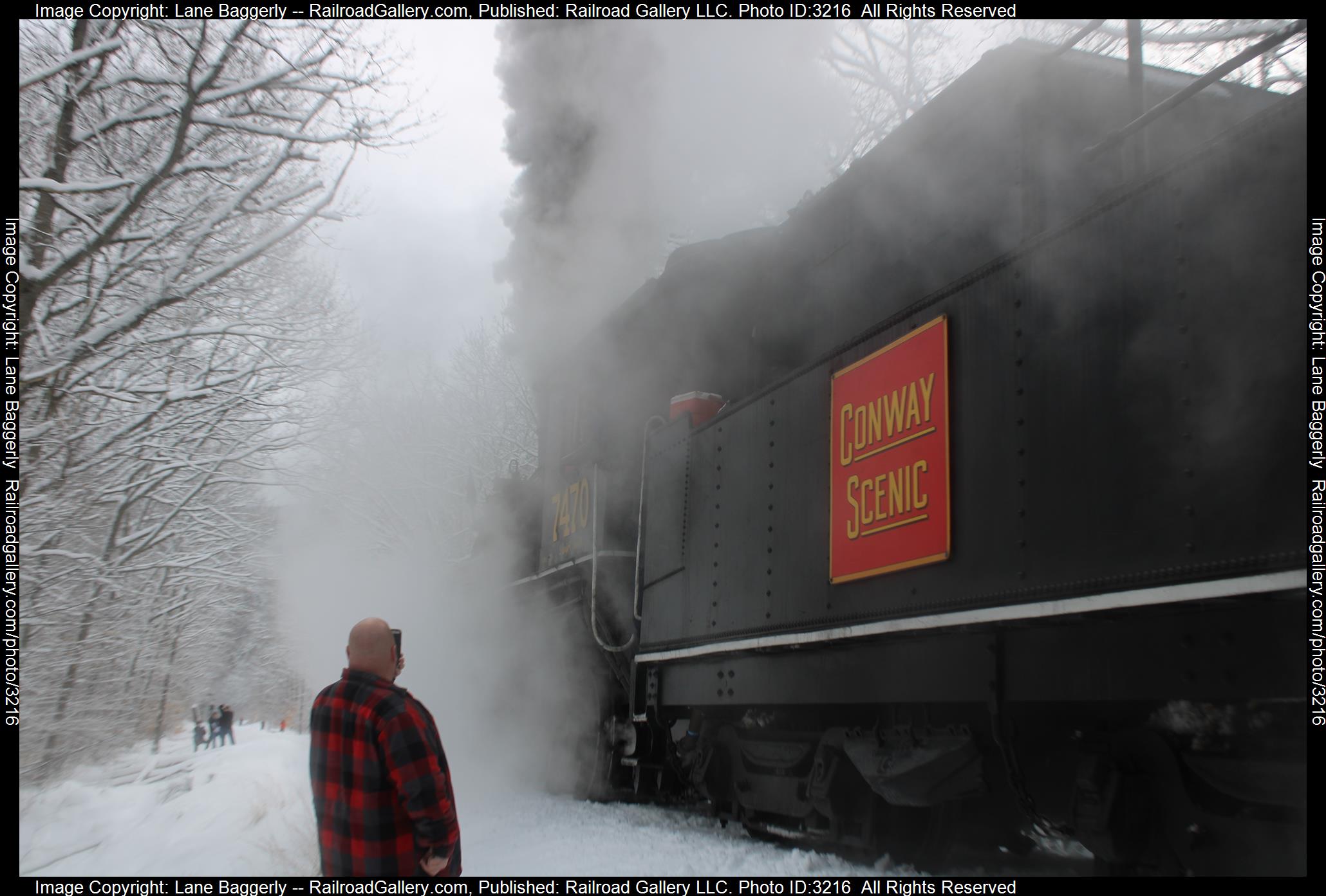 CN 7470 is a class 0-6-0 and  is pictured in Fourth Iron, New Hampshire, United States.  This was taken along the Mountain Division on the Conway Scenic. Photo Copyright: Lane Baggerly uploaded to Railroad Gallery on 03/17/2024. This photograph of CN 7470 was taken on Saturday, January 02, 2021. All Rights Reserved. 